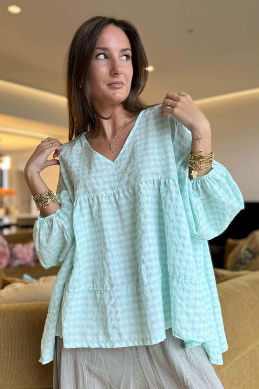 Nonni Gingham Artist Smock Aqua